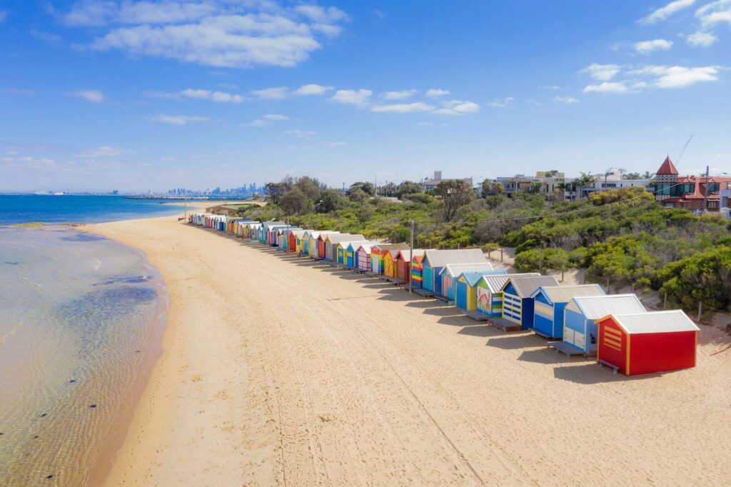 Aerial View Of Brighton Bathing Boxes On White Sandy Beach At Brighton Beach In Melbourne Victoria Australia 1134480493 4ebbe192a17144cfa8f82eac988da916 1024x682